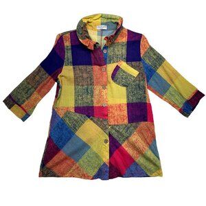 Terra SJ Apparel Womens Plaid Print Blouse with Convertible Collar Size S Multi